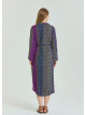 Shirt Collar Belt Detailed Purple Patterned Long Sleeve Plus Size Dress 4612